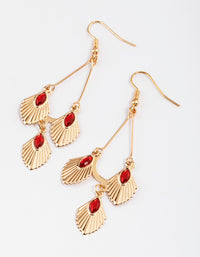 Red Triple Diamante Fan Drop Earrings - link has visual effect only