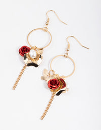 Red Circle Rose Cluster Drop Earrings - link has visual effect only