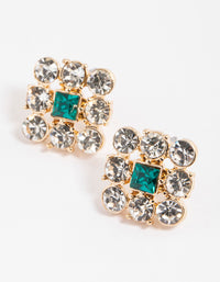 Green Round & Square Encased Stud Earrings - link has visual effect only