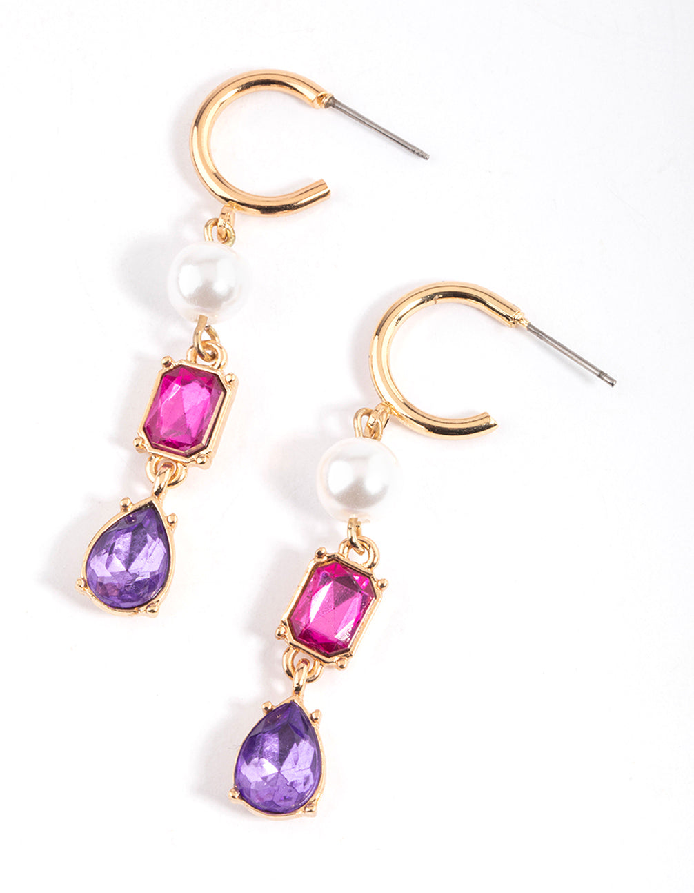 Purple Pearl & Mixed Stone Drop Earrings