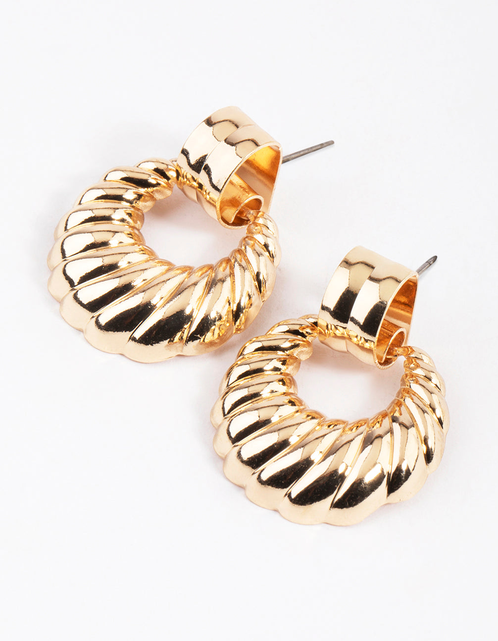 Gold Twist Door Knocker Drop Earrings