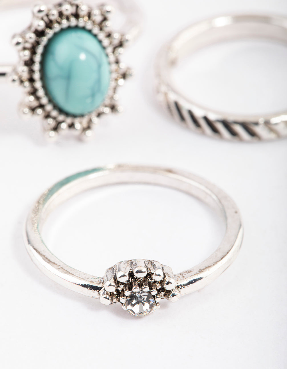 Antique Silver Boho Stone Ring Pack