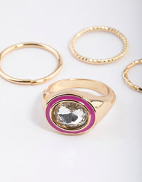 Gold Enamel Diamante Signet Ring 4-Pack - link has visual effect only