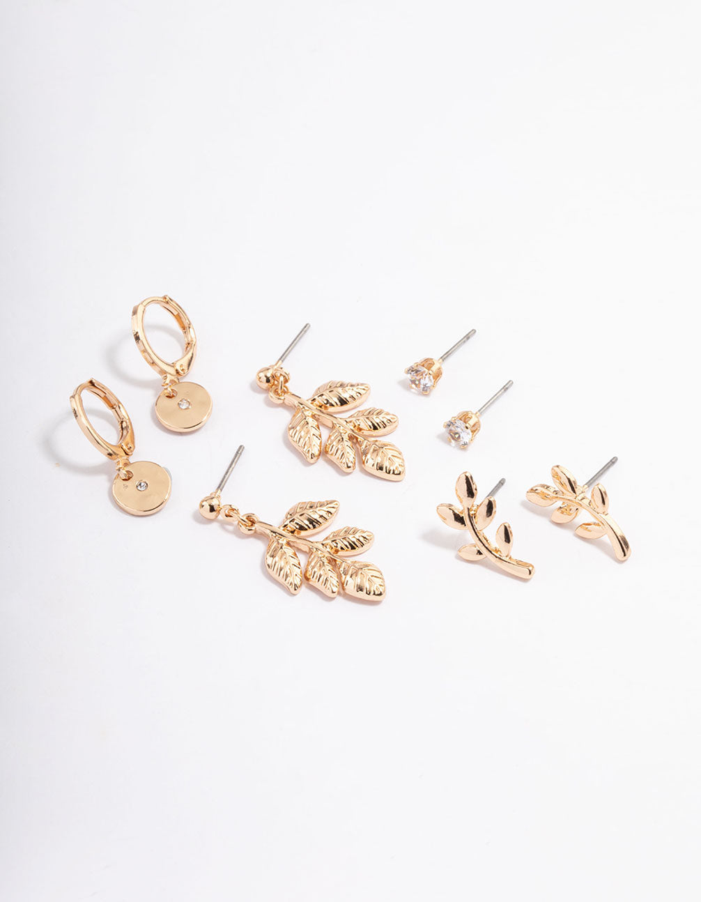 Gold Leaf Drop Diamante Earrings 4-Pack