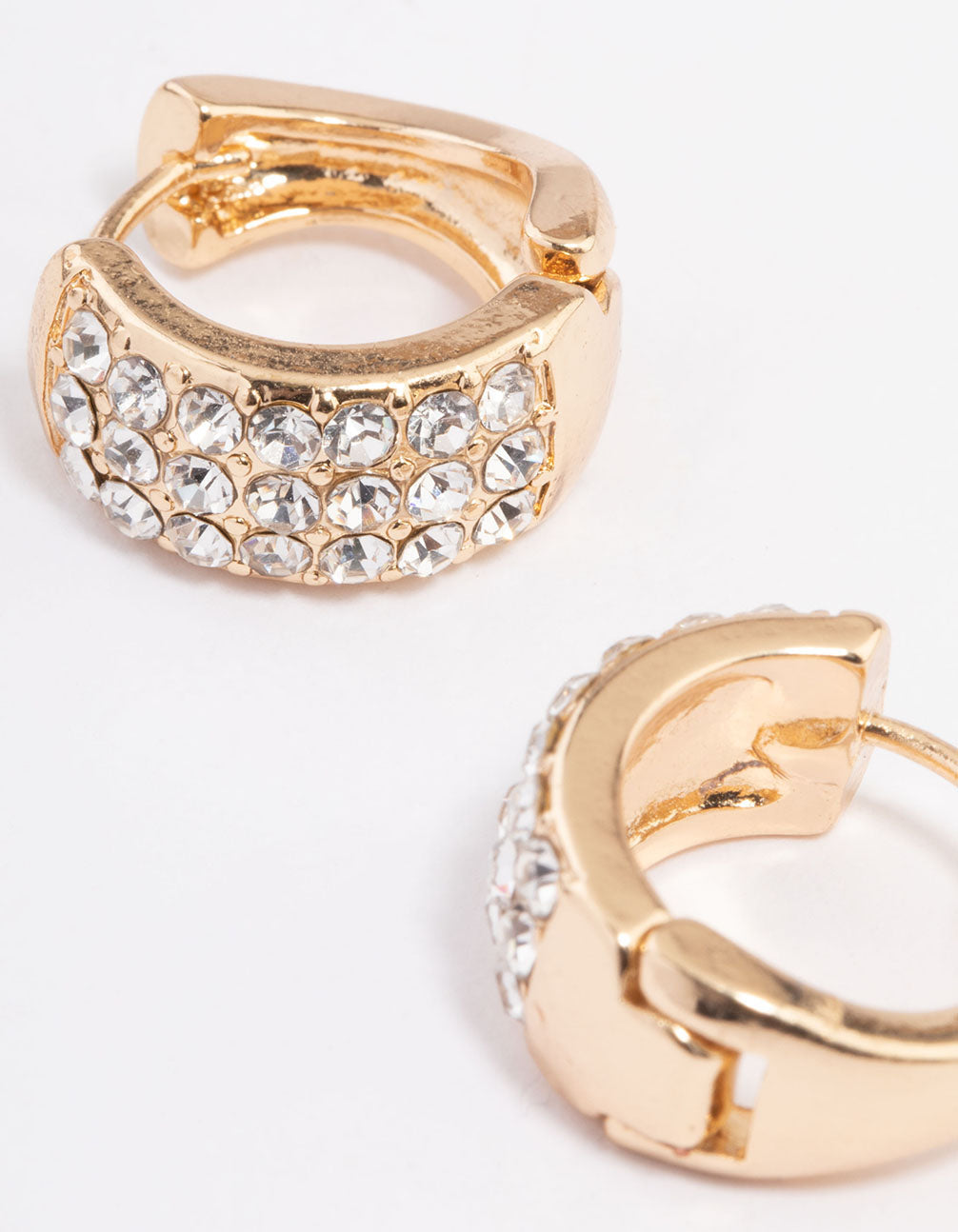 Gold Triple Row Diamante Small Huggie Earrings