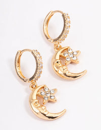 Gold Moon Face Star Huggie Earrings - link has visual effect only