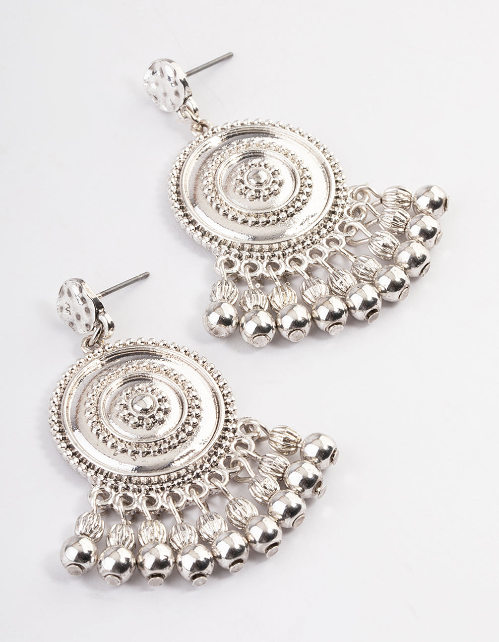 Antique Silver Disc Tassel Earrings