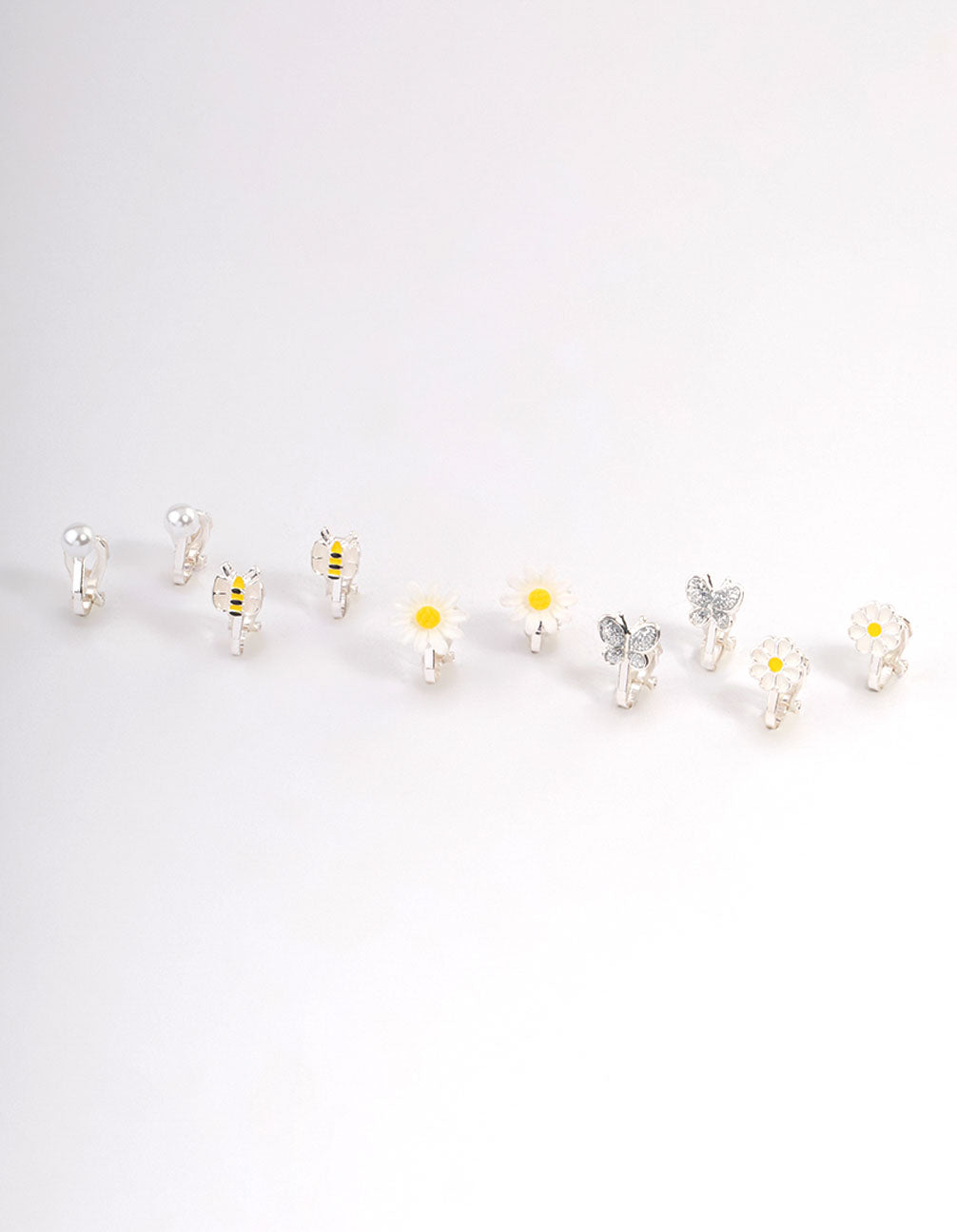 Kids Silver Daisy Clip On Earrings 5-Pack