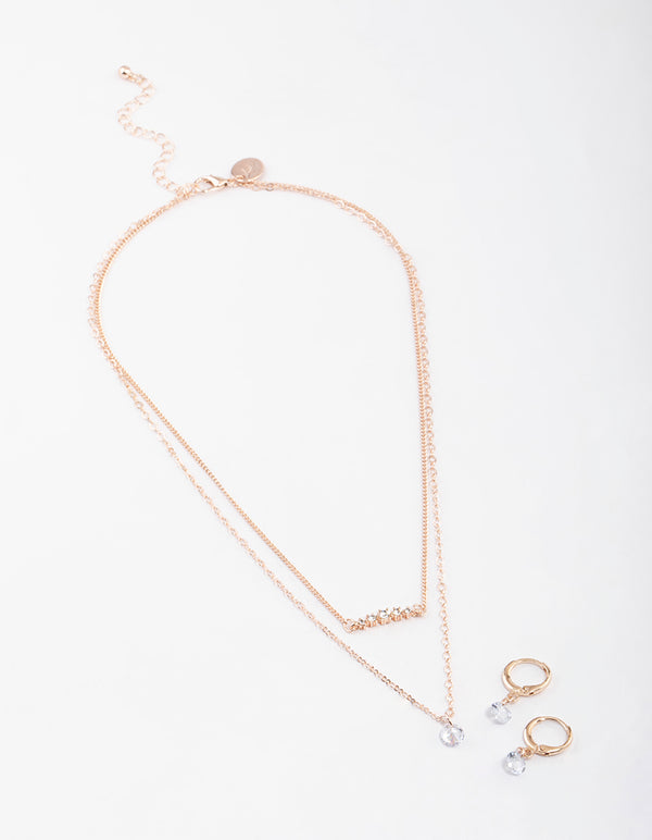 Rose Gold Dainty Stone Necklace & Earrings Set