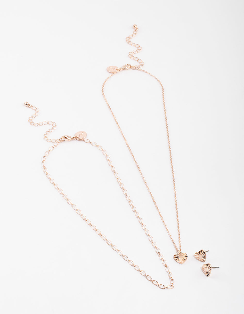 Rose Gold Heart Rays Layered Necklace & Earrings Set