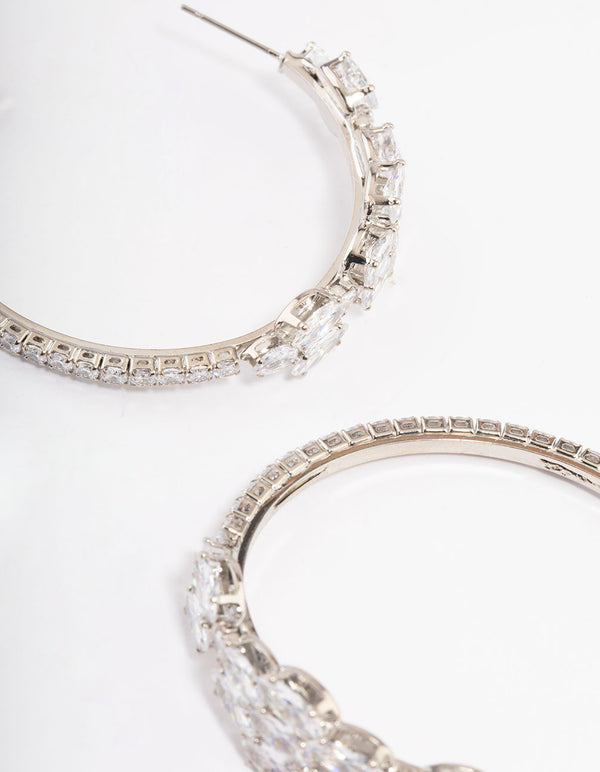 Silver Diamante Baguette Statement Hoop Earrings