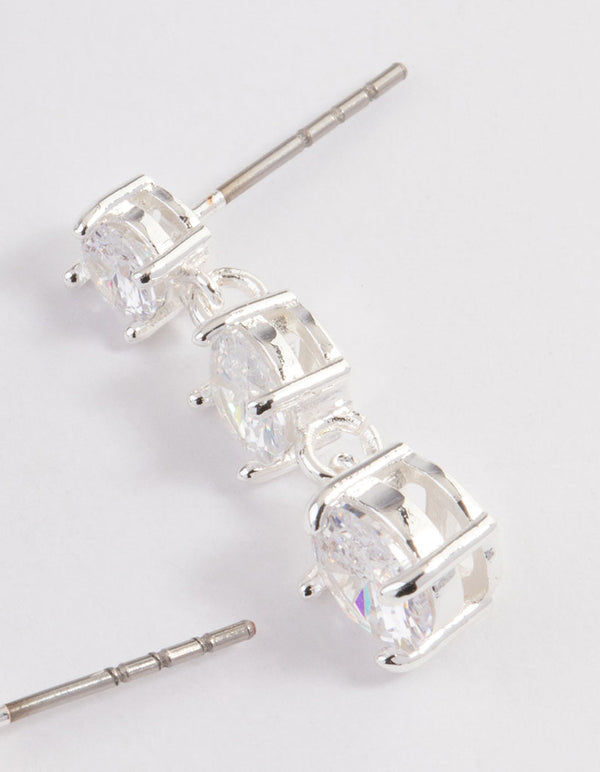 Silver Three Square Mini Drape Earrings