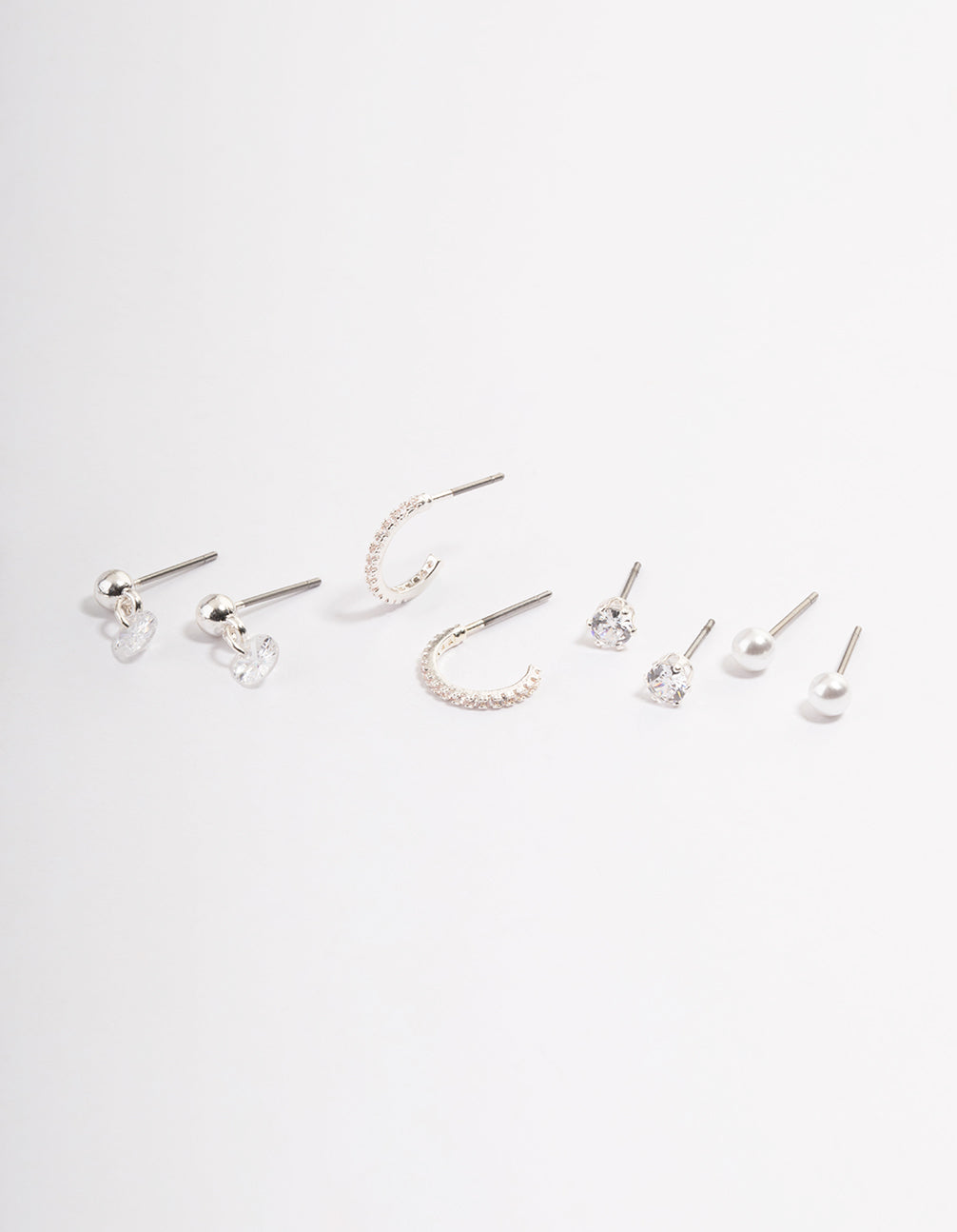 Silver Diamante Pearly Huggie Earrings Pack