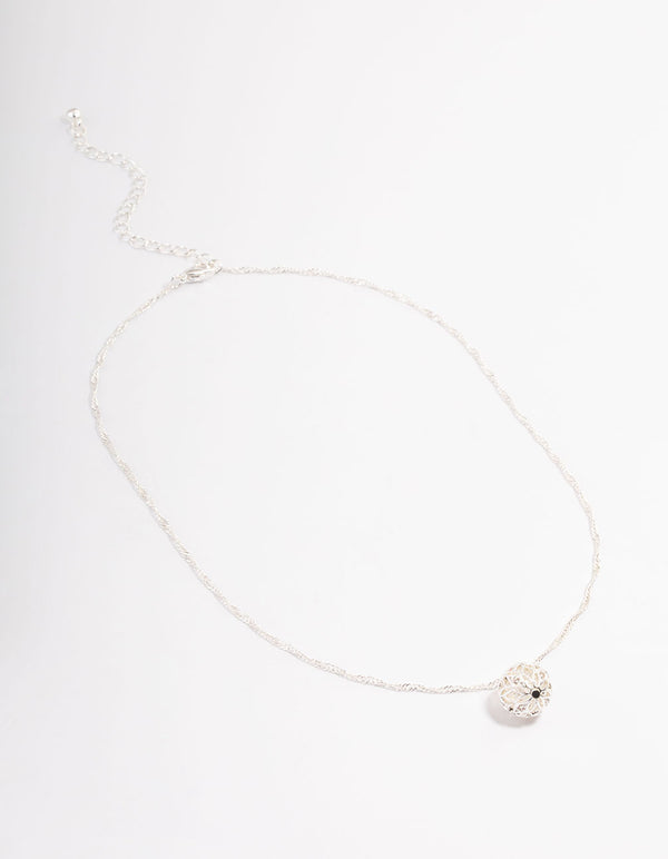 Silver Filigree Ball Pendant Necklace
