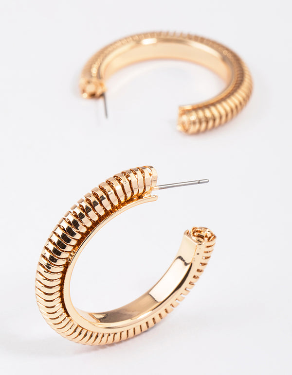 Gold Ribbed Hoop Earrings