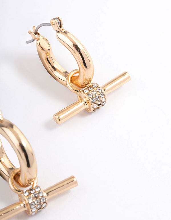 Gold Bling Toggle Hoop Earrings