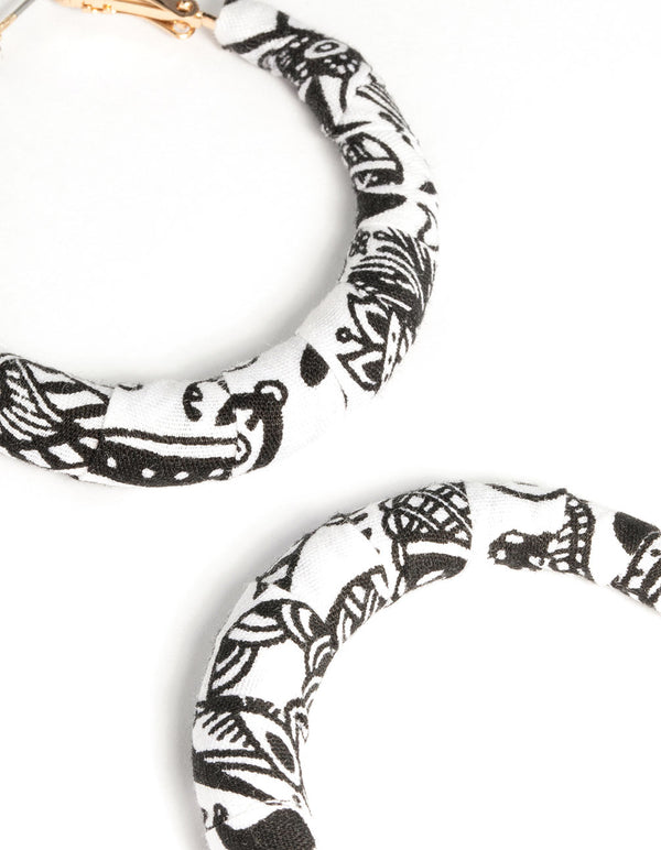 Gold Black & White Print Hoop Earrings