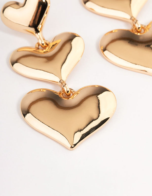 Gold Graduated Heart Drop Earrings