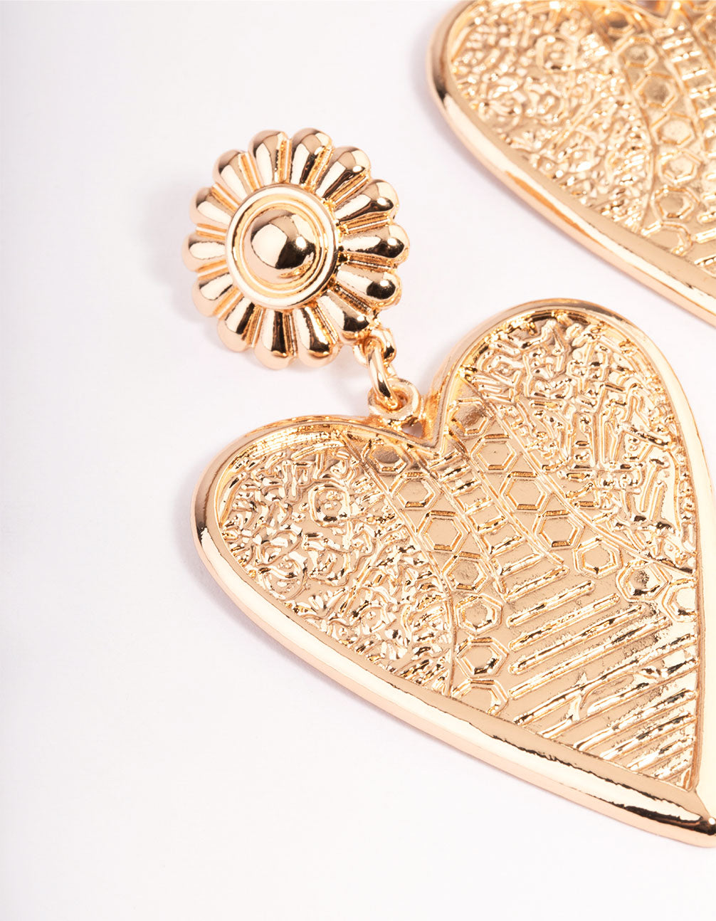 Gold Bold Etched Heart Earrings