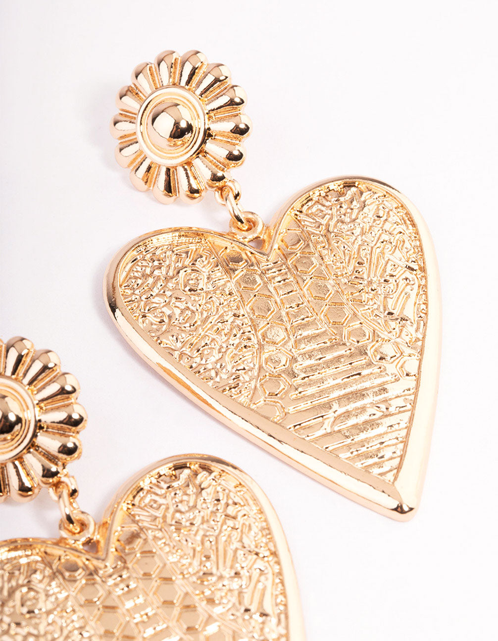 Gold Bold Etched Heart Earrings