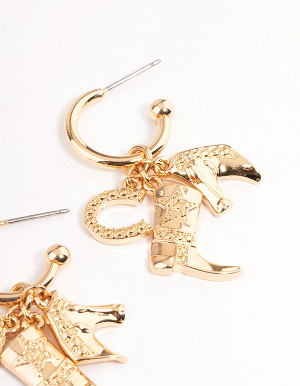 Gold Western Boot Earrings