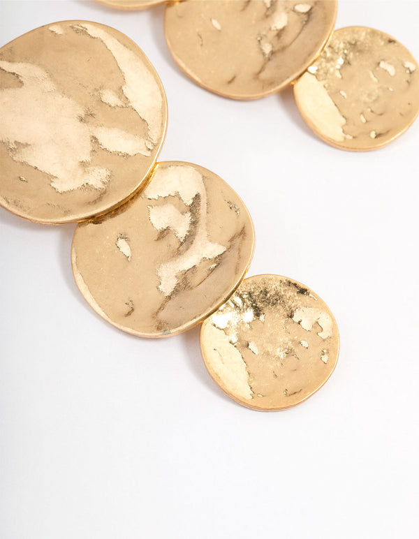 Gold Textured Disc Drop Earrings
