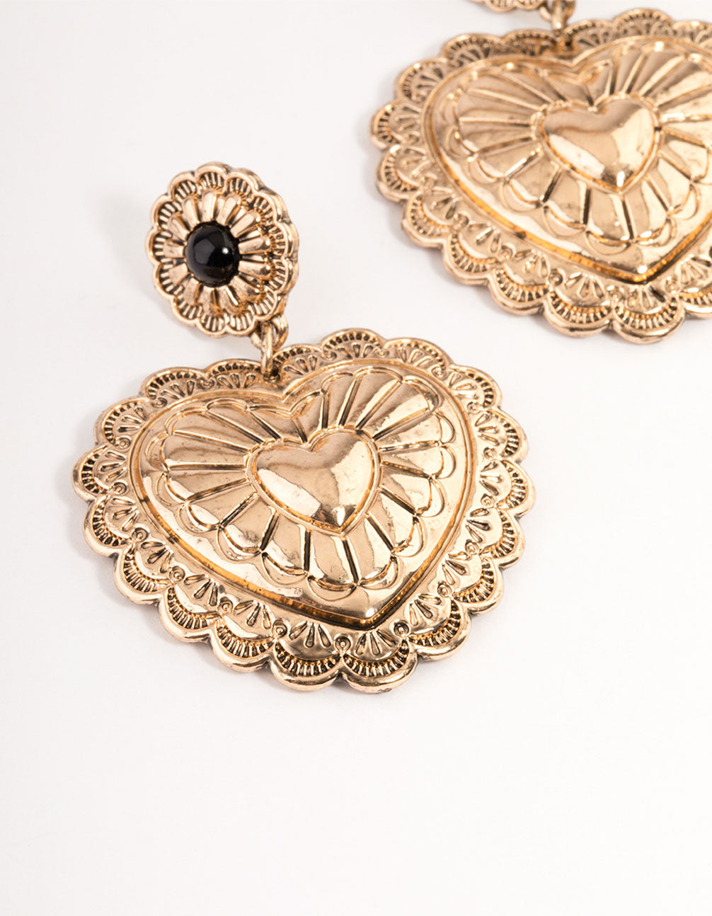 Gold Statement Heart Drop Earrings
