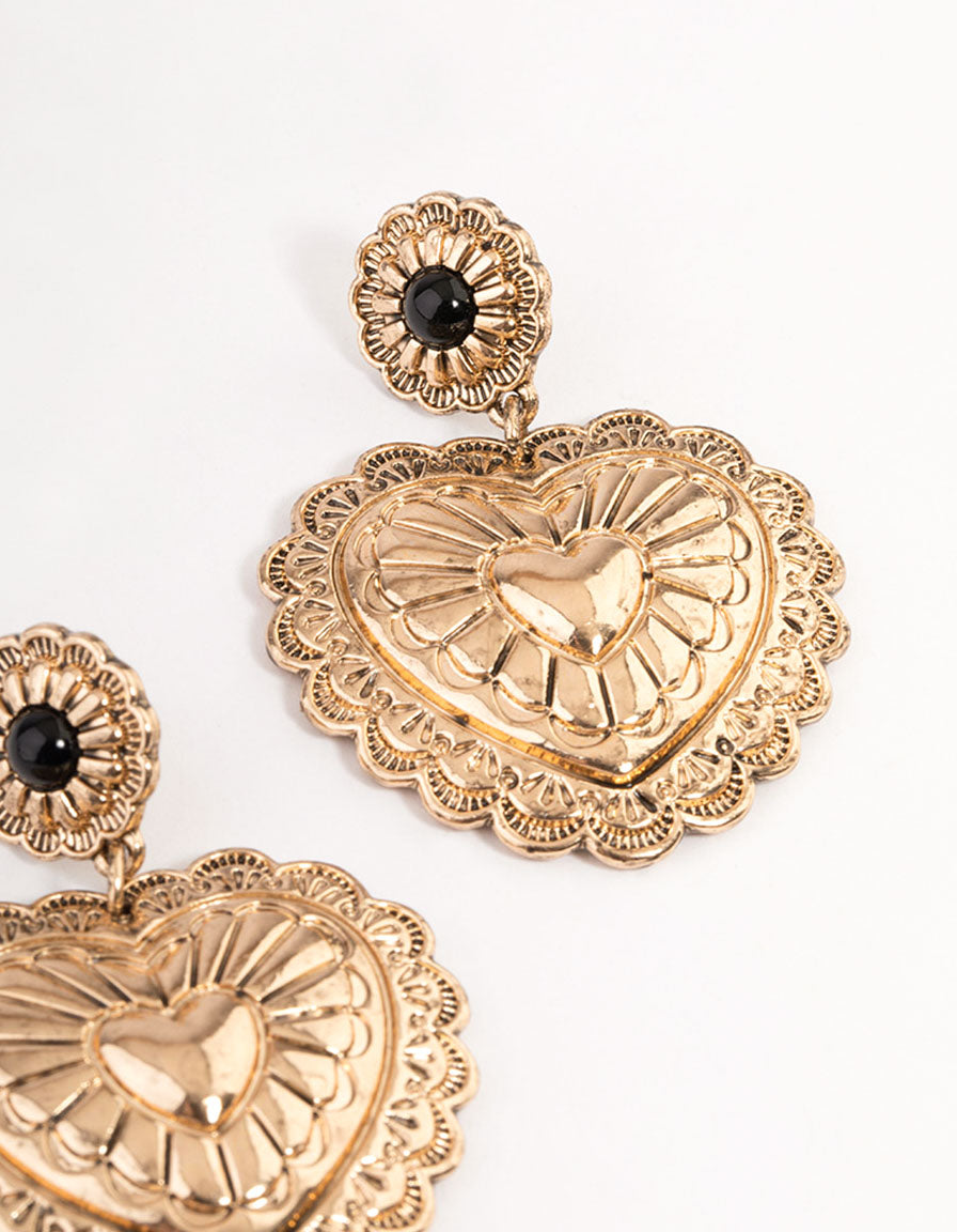 Gold Statement Heart Drop Earrings