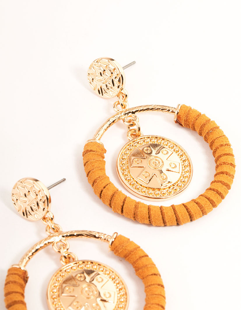 Gold Wrapped Coin Drop Earrings