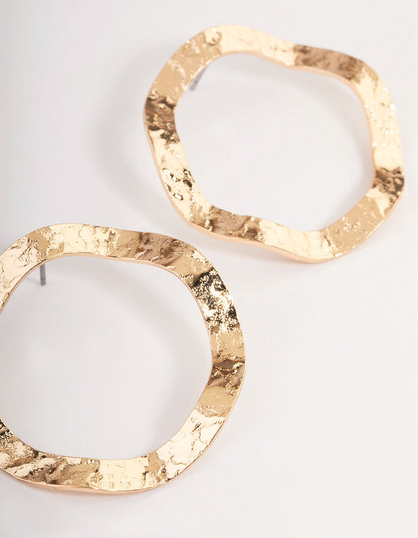 Gold Textured Circle Earrings