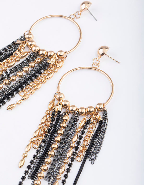 Gold Multi Chain Fringe Earrings