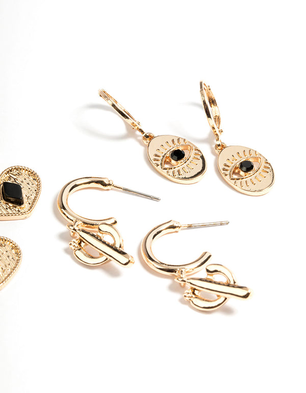 Gold Jet Cactus Earrings Set