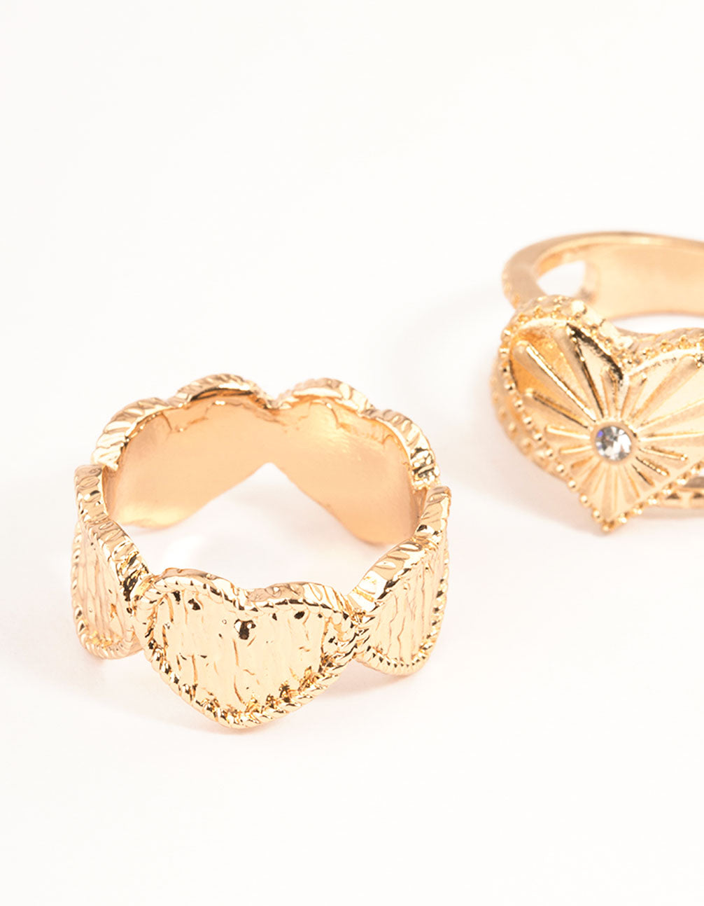 Gold Jet Black Etched Heart Ring Set