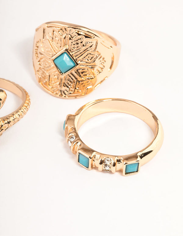 Gold Turquoise Snake Ring Set