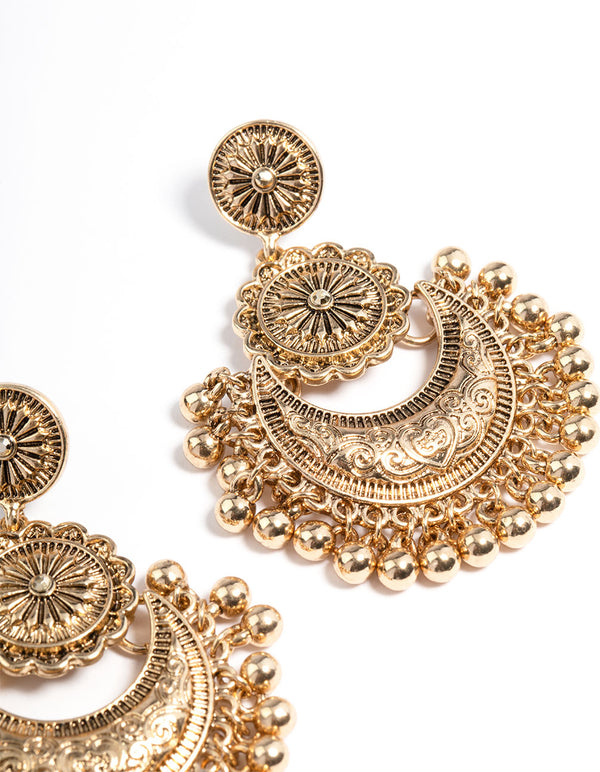 Gold Beaded Dangle Drop Earrings