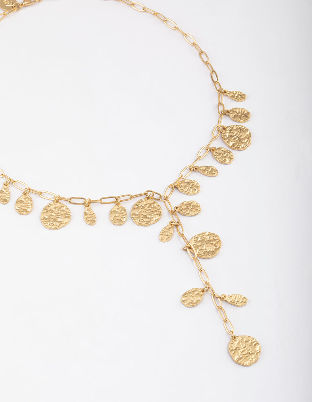 Gold Textured Disc Y-Necklace