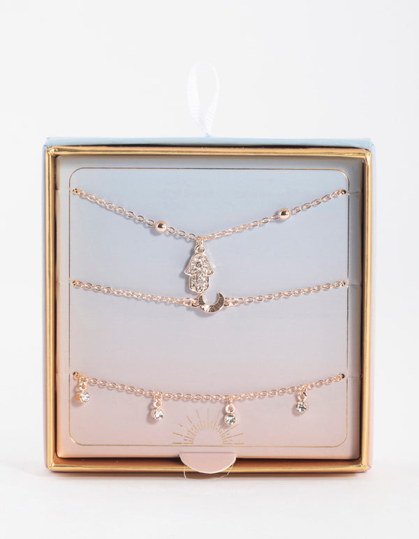 Rose Gold Diamante Fatima Bracelet Pack
