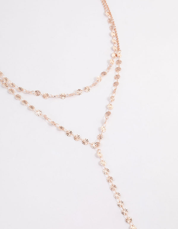 Rose Gold Double Row Dainty Disc Y-Necklace