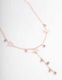 Rose Gold Mix Butterfly & Diamante Y-Necklace - link has visual effect only