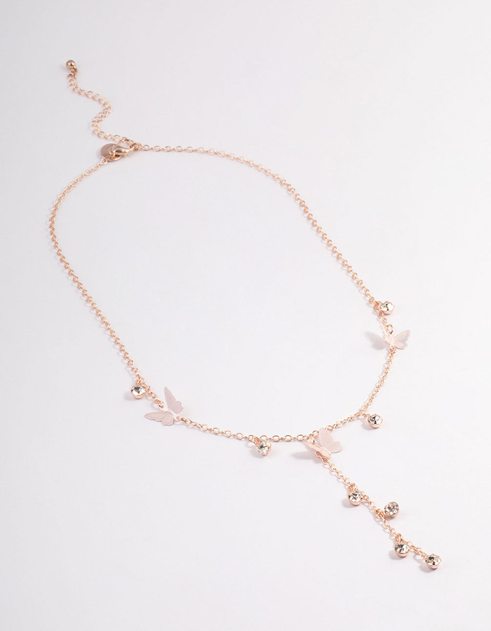 Rose Gold Mix Butterfly & Diamante Y-Necklace