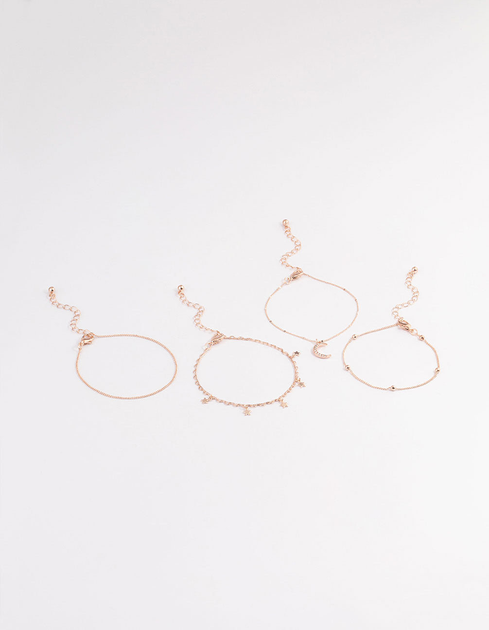 Rose Gold Mix Star & Moon Chain Bracelet 4-Pack