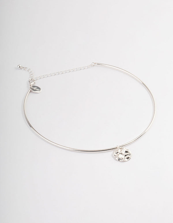Silver Skinny Hammered Disc Choker