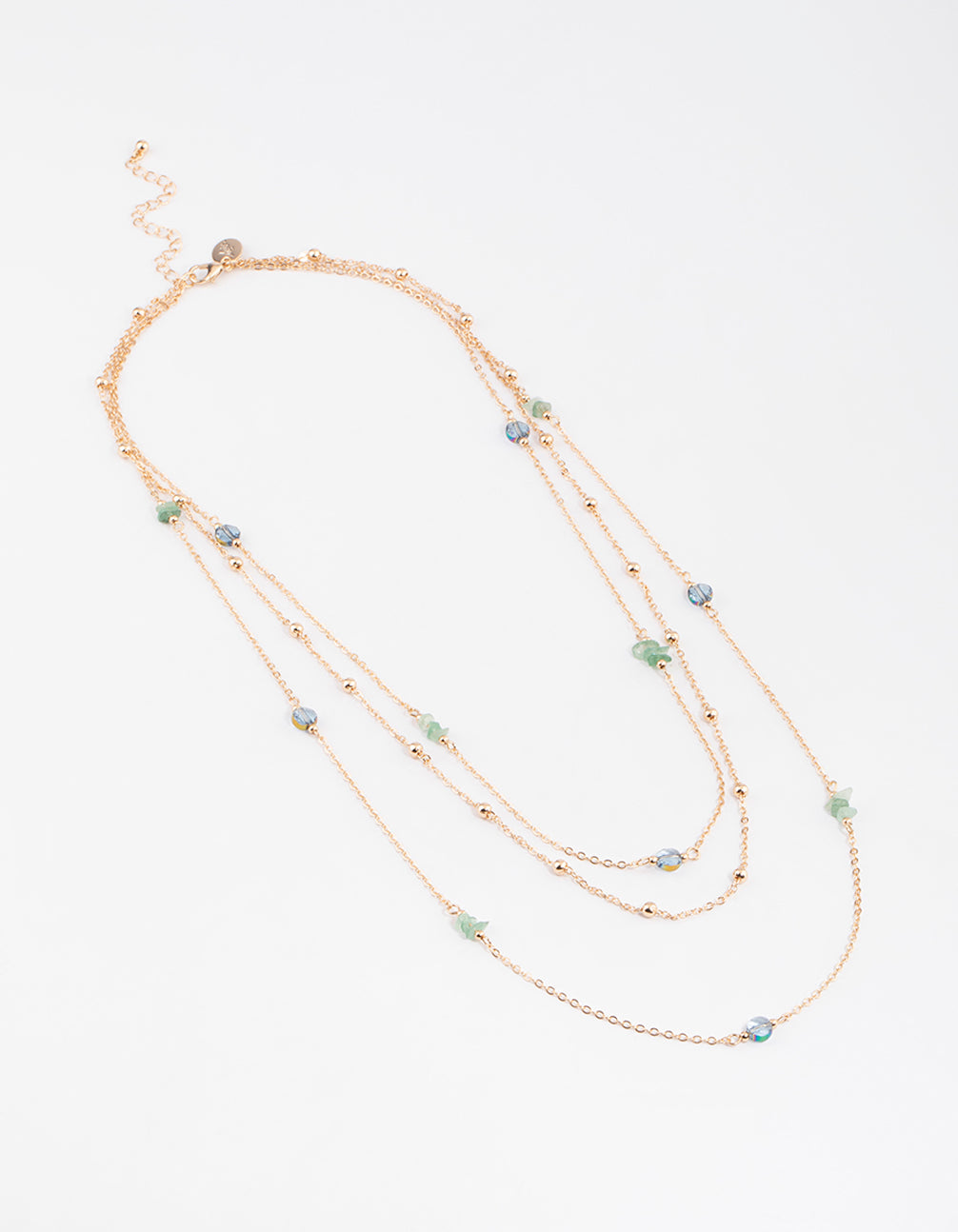 Gold Triple Row Mixed Ball Chain Stone Necklace