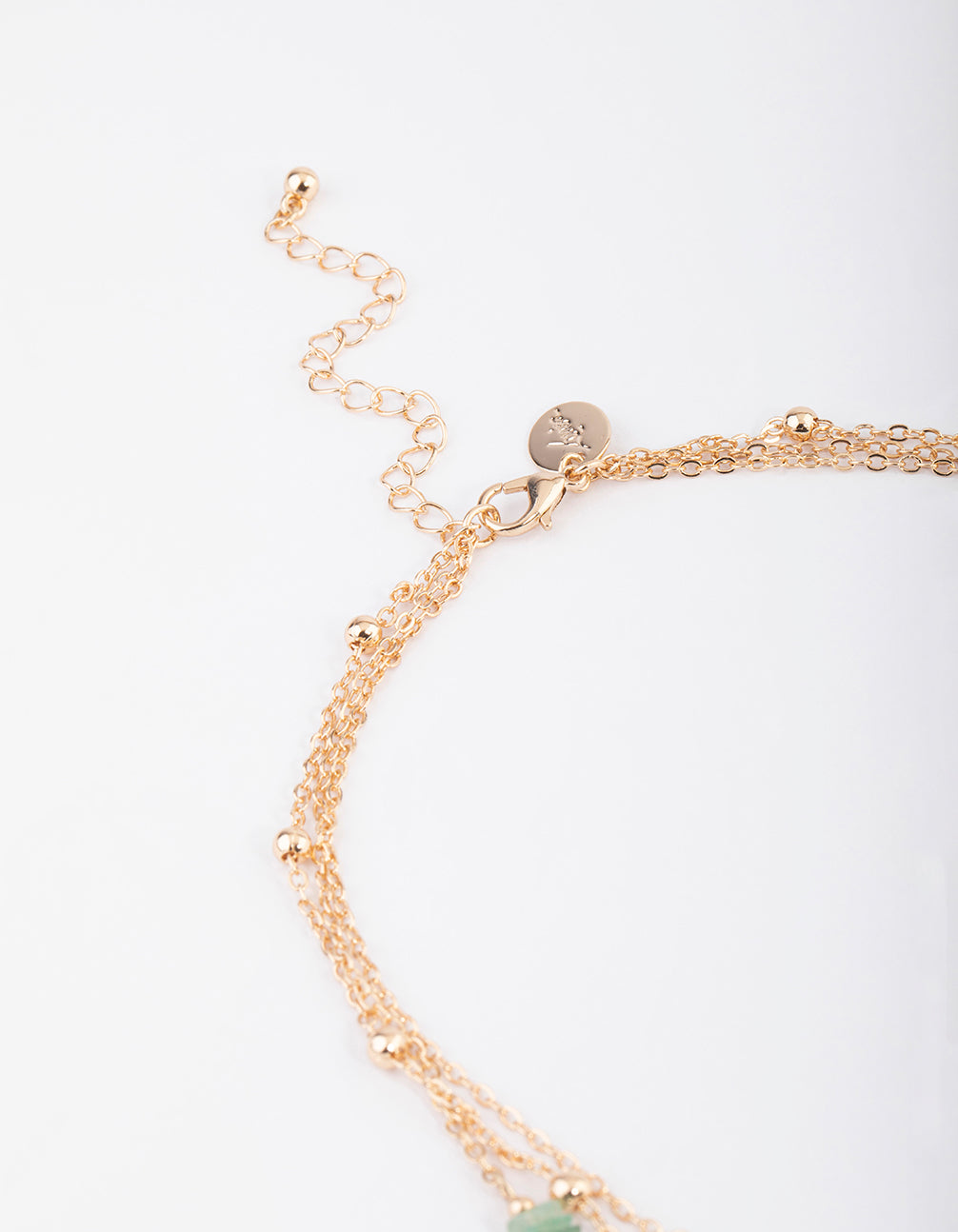 Gold Triple Row Mixed Ball Chain Stone Necklace