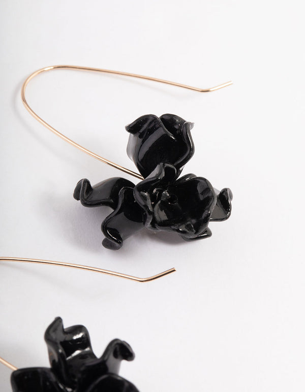 Black Mini Frosted Flower Drop Earrings