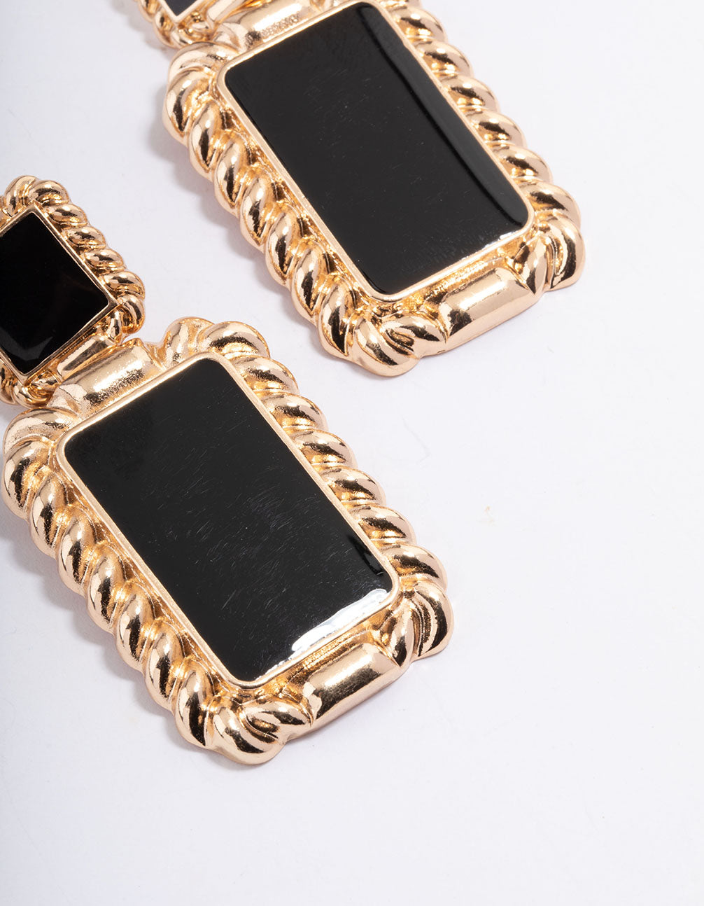 Black Oval Enamel Twist Edge Earrings