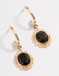 Black Miligrain Stone Huggie Drop Earrings - link has visual effect only
