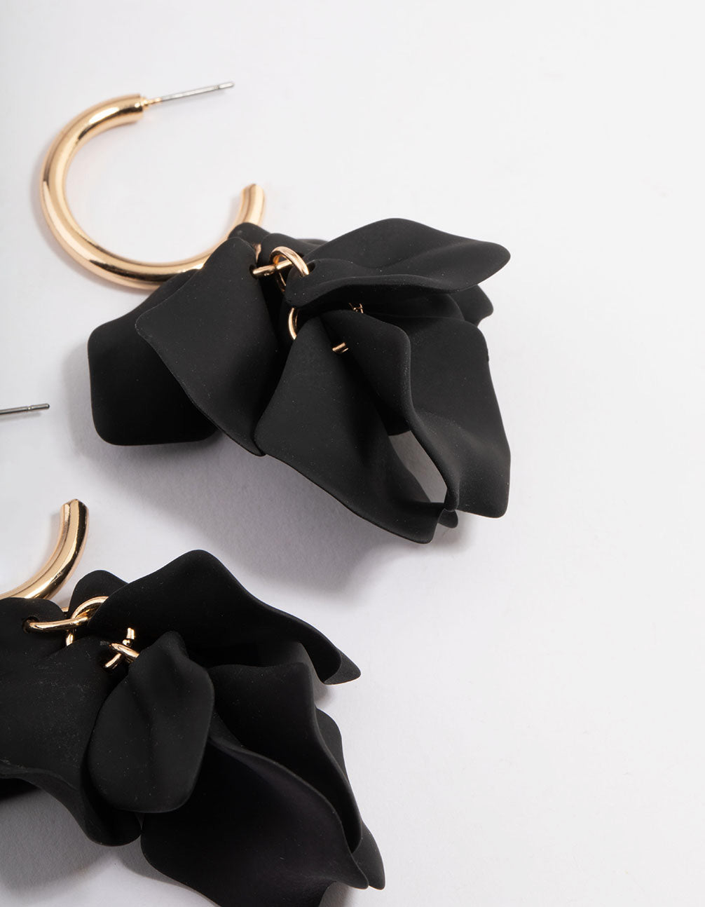 Black Coated Petal Huggie Drop Earrings