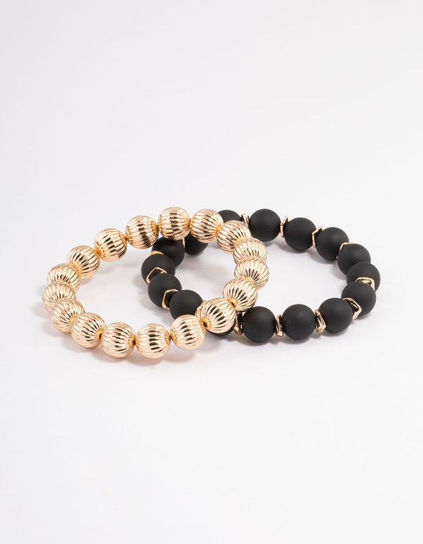 Black Mixed Texture Bead & Disc Bracelet Pack