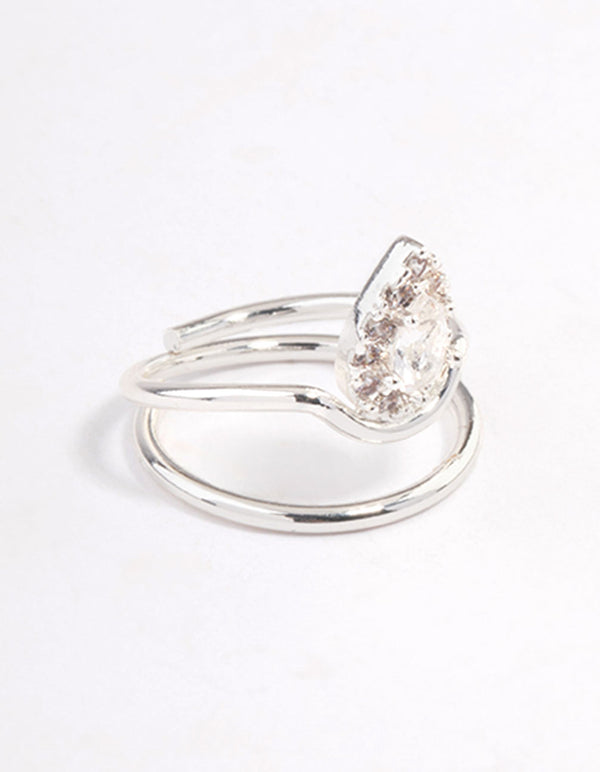 Silver Diamante Nail Fingertip Ring